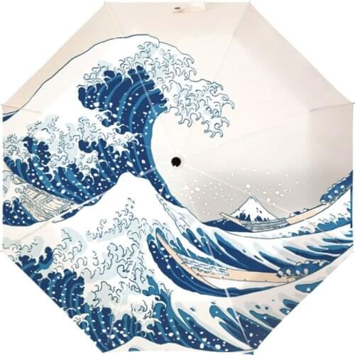 Great Wave of Kanagawa Automatic Umbrella Rain Women Three-folding Umbrella Japanese Anti UV Self Sunny Rainy Umbrella For Men