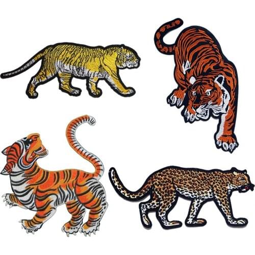 Large Animal Tiger Leopard Clothes Cloth Patch Stripe DIY Iron Hot Sticker Embroidered Badge Washable Heat Conduction