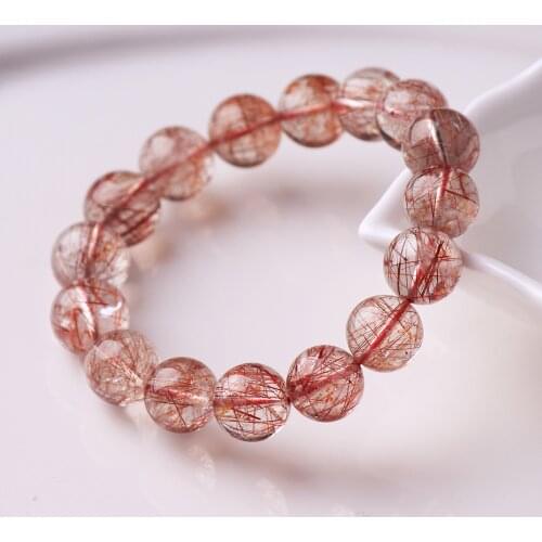 Natural Red Rutilated Bracelet Jewelry For Woman Man Clear Round Beads Stone Stretch AAAAA 7mm 8mm 9mm 10mm12mm 14mm