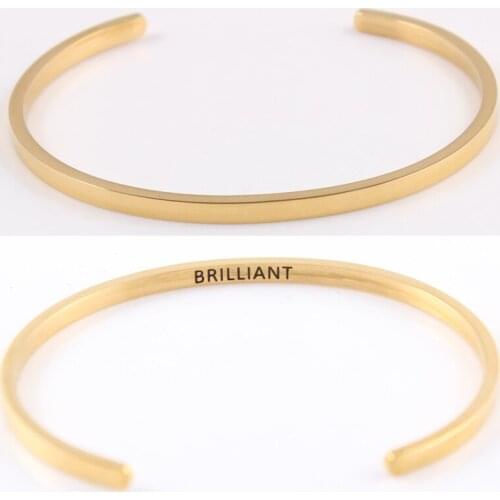TRENDY Stainless Steel Engraved Positive Inspirational Hand imprint (BRILLIANT) Message Cuff Engraved Bracelet Bangle