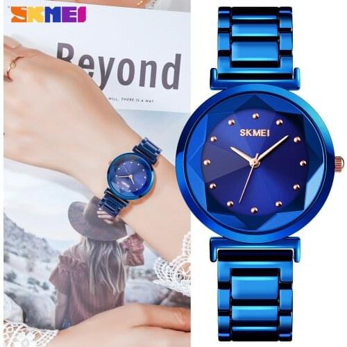 SKMEI Top Brand Luxury Womens Watches Fashion Quartz Stainless Steel Strap Female Clock Waterproof Wristwatch Relogio Masculino