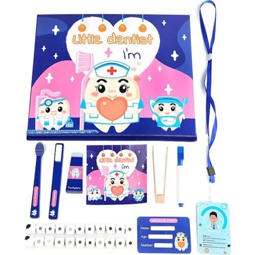 Childrens Wooden Simulation Toy Role-Playing Toothbrush Tooth Extraction Game Kids Pretend Play Dentist Toy Set