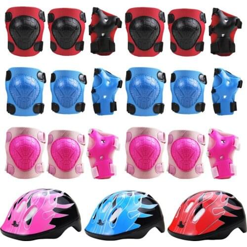 Childrens roller skater helmet bike riding skateboard knee and elbow wrist protectors 6-Piece set protective gear