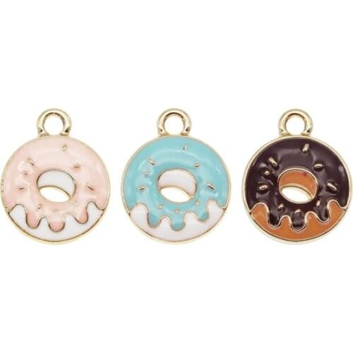 Julie Wang 6PCS Enamel Donuts Charms Zinc Alloy Gold Tone Artificial Food Pendant Bracelet Jewelry Making Accessory 3 Colors