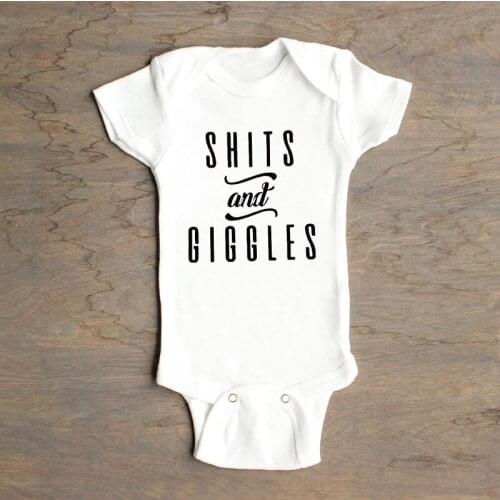 Cotton Newborn Toddler Baby Girl Boy Summer Clothes Short Sleeve Funny Letter Print Graphic Loose Baby Bodysuit