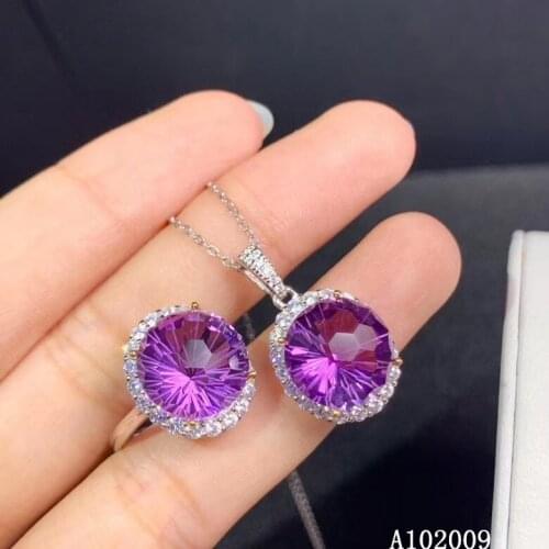 KJJEAXCMY fine jewelry 925 sterling silver inlaid natural Amethyst ring pendant luxury girl suit support test