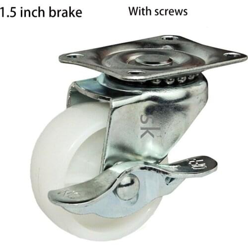 4pcs/lot 1.5 inch white nylon Wheel with brake Small furniture caster wheel,Light universal wheel For Coffee table, desk
