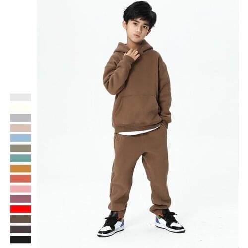 2021 Teen Boys Clothing Winter Kids Boy Sets Solid Color Plus Fleece Warm Casual Childrens Sweatershirt Sport Girls Clothing