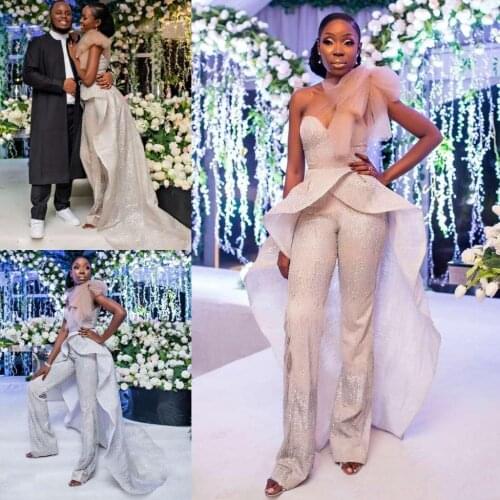 Elegant Jumpsuits Overskirts Prom Dresses Sequins Sweetheart 2021 New Design Evening Gown One Shoulder Formal Pants Party Dress