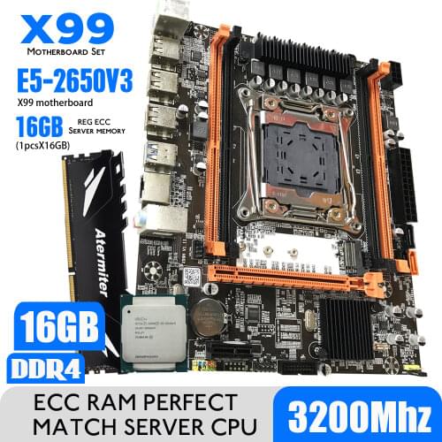 Atermiter X99 D4 DDR4 Motherboard Set With Xeon E5 2650 V3 LGA2011-3 CPU 2pcs X 8GB = 16GB 3200MHz DDR4 PC4 Memory REG ECC RAM