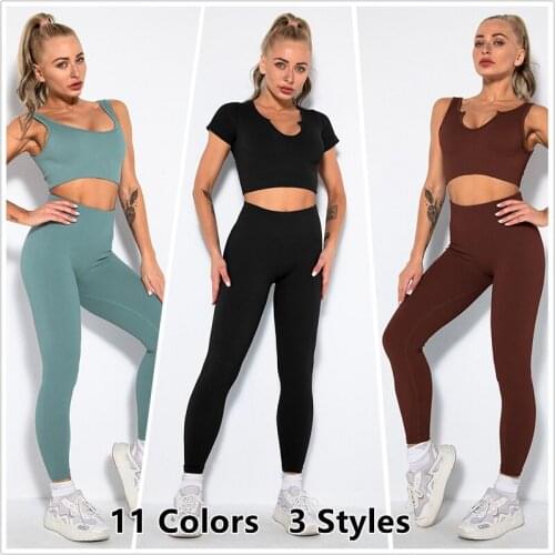 2PCS Seamless Yoga Set Women Gym Clothes Sportswear Push Up Bra Fitness Crop Top High Waist Workout Leggings Running Sport Set