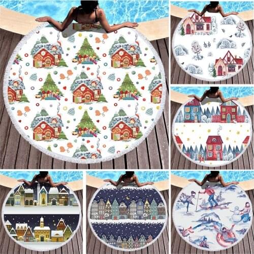 Christmas tree building Round beach towel Pareo beach strandlaken luxury beach towel Towel Large beach towel Towel beach towel