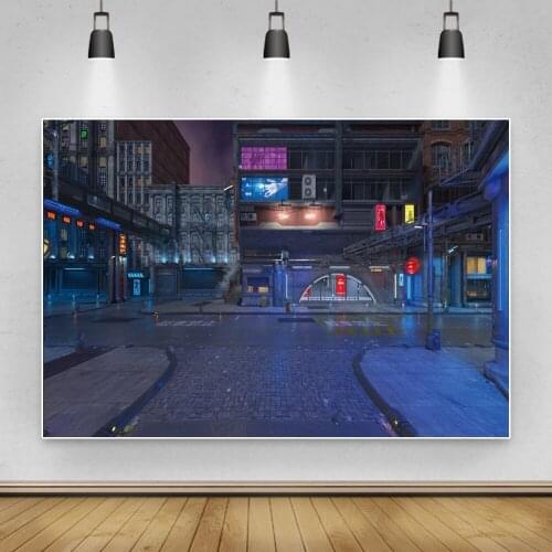 Laeacco Night City Scenery Photographic Backdrops Street Supermarket Building Sign Portrait Photographic Background Photo Studio