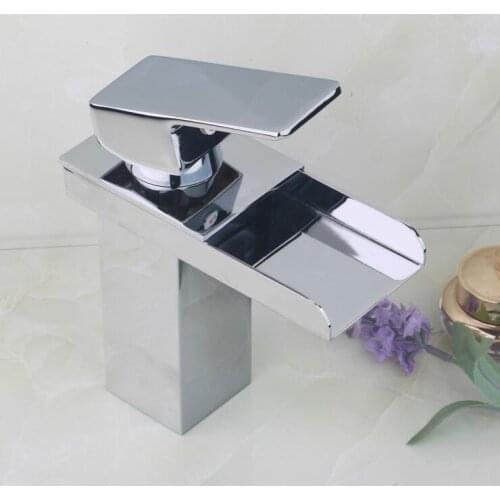 Brass sink basin faucet water tap, Bathroom chrome wash basin faucet waterfall, Copper single hole basin faucet hot and cold