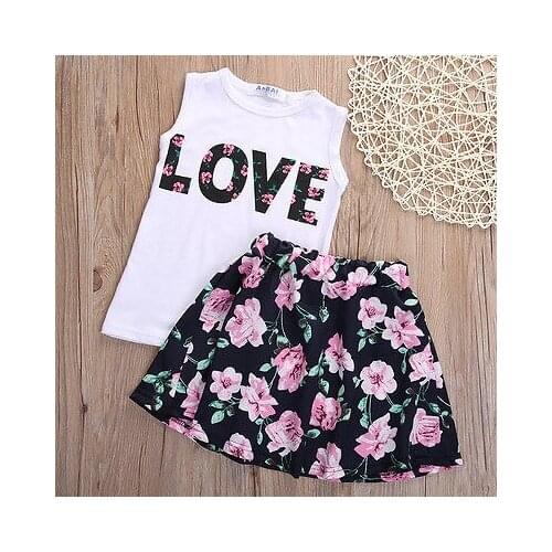 Summer Children Cute Suit 2016 Kids Baby Girls Outfits T Shirt Tops+Floral Skirt Clothes Set Fashion