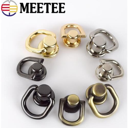 Meetee 10/30pcs Metal Round D Ring Stud Side Clip Bag Screw Nail Rivet Strap Connector Hang Buckle DIY Purse Leather Accessories