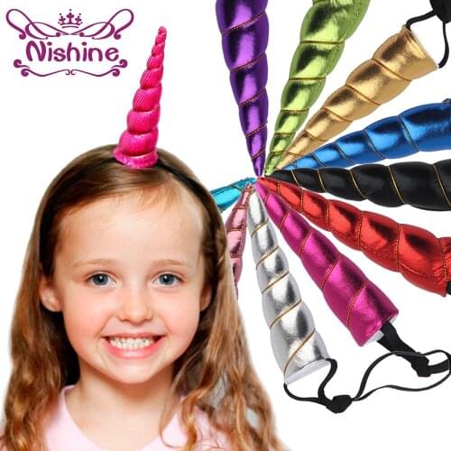 Nishine 1PCS Cute Children Baby Unicorn Headband Girls Party Hairbands Glitter Unicorn Horns DIY Hair Accessories