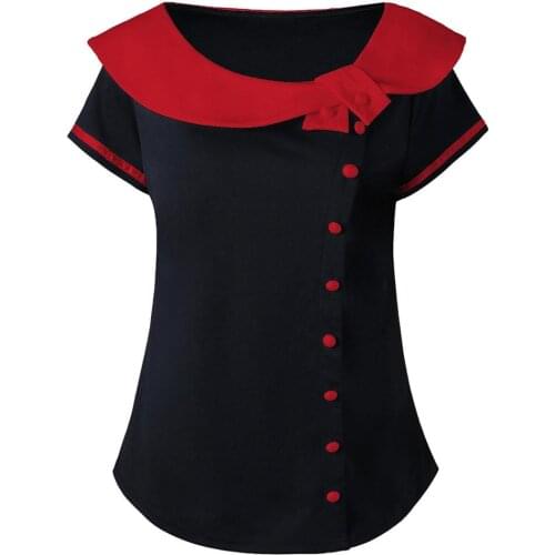 Fashion Women T Shirt Short Sleeve Plus Size Two Tone Peter Pan Collar T-shirt Tops Women Clothing Tee Shirt 2019 Femininas