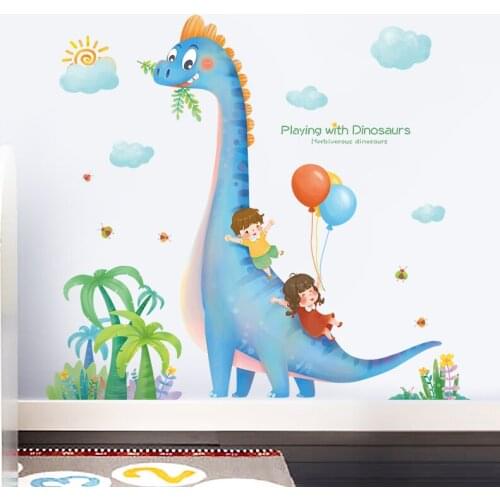 Cartoon Dinosaur Wall Stickers for Kids Room Bedroom Living Room Wall Decoration Animal Wallpaper Self-adhesive Art Decal