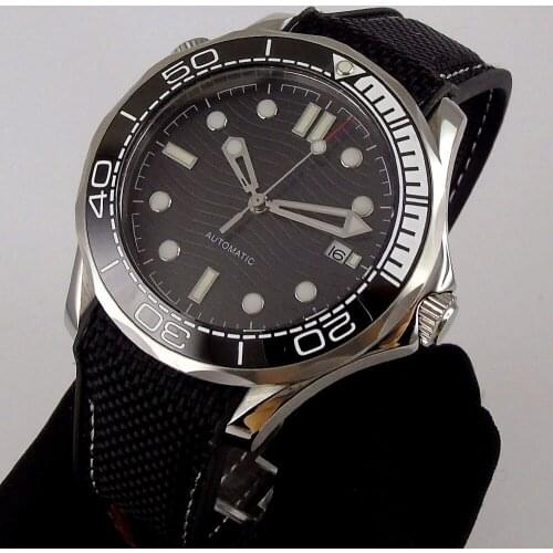 Dress 41mm NH35A MIYOTA 8215 Automatic Men Watch Rubber Strap Sapphire Crystal Seeing Back Luminous Dial Screw Crown