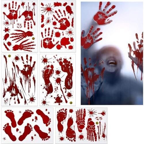 METABLE 60 sheets Handprints Footprints Clings Window Stickers Horror Bathroom Vampire Bloodstain for Halloween Party Decoration