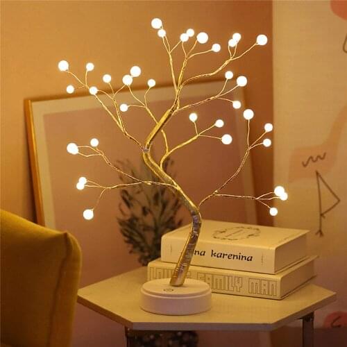 Desktop bonsai tree light touch switch 38/108 LEDs copper wire Pearls Tree Night Light USB/battery power for wedding Christmas