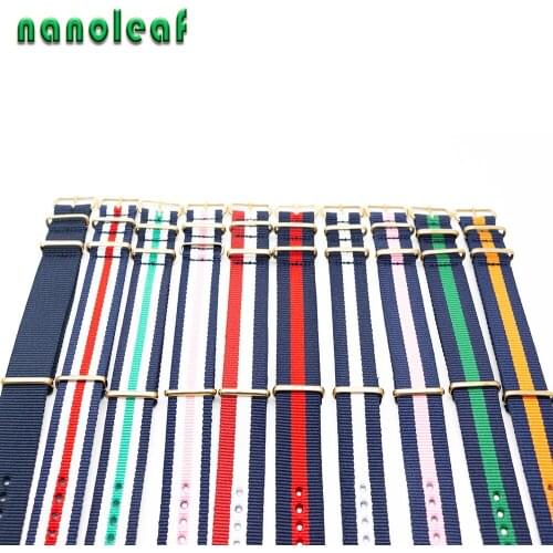 Nylon Woven Replacement Sports Strap Gold Pin Buckle Bracelet 18mm 20mm 22mm Striped Replacement Band Accessories