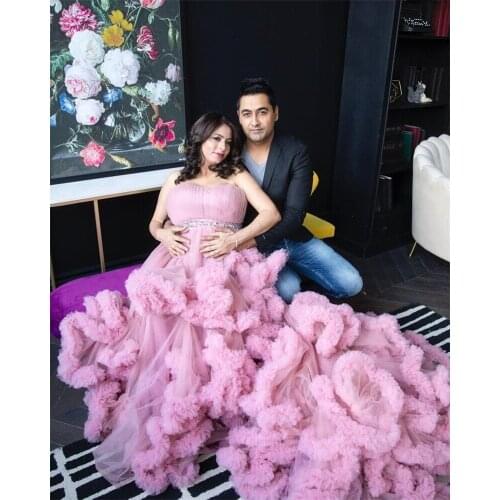 Newest Pregnant Pajamas Womens Bath Gown Sexy Strapless Modern Ruffles Tulle Bathrobe Bridal Robe Wedding Nightgown