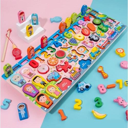 Montessori Children Busyboard Educational Wooden Toys Magnetic Fishing Games for 3 Years Kids Learning Shape Cognitive Puzzle