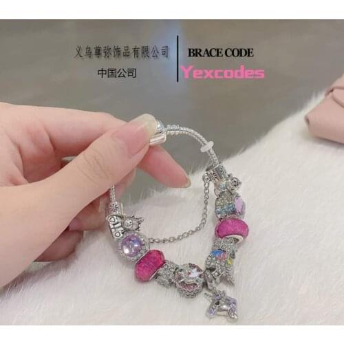 Cross-Border Charm Women Bangles Direct Supply DIY Colorful Unicorn Beaded Pendant Pendant Brand Bracelet Female Gifts