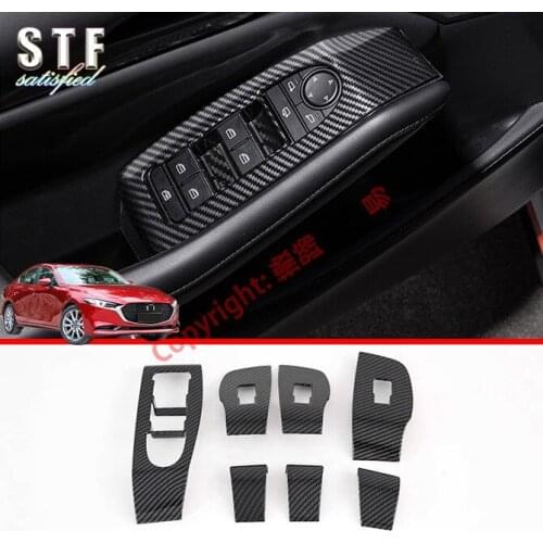 Carbon Fiber Style Interior Door Window Buttons Cover Trim For Mazda 3 M3 Axela 2019 2020