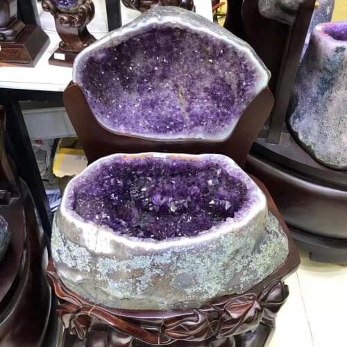 Natural Amethyst Hole Decoration Degaussing Purification Treasure Pot Fengshui Stone Town House money bag