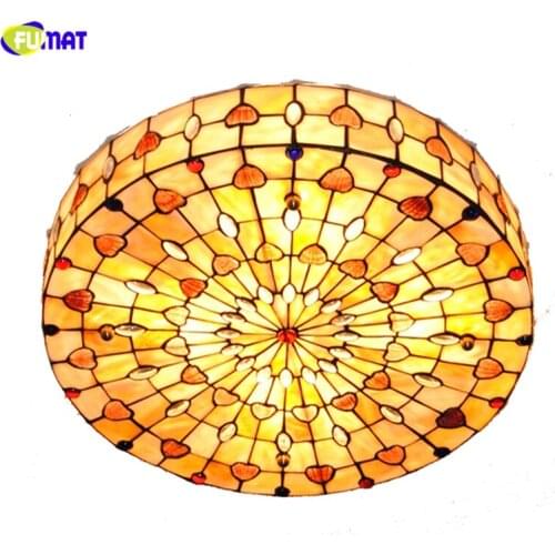 FUMAT Retro Tiffany Drum Shell Ceiling Lights Baroque Stained Glass Hanging Lamp Bedroom Living Room Home Decor Ceiling Lamps