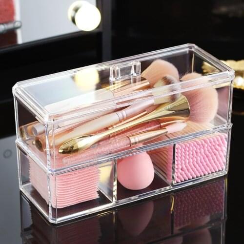 Transparent Acrylic Rectangle Home Clear Lipstick Make Up Brush Display Cosmetic Makeup Cotton Swab Box Storage Organizer
