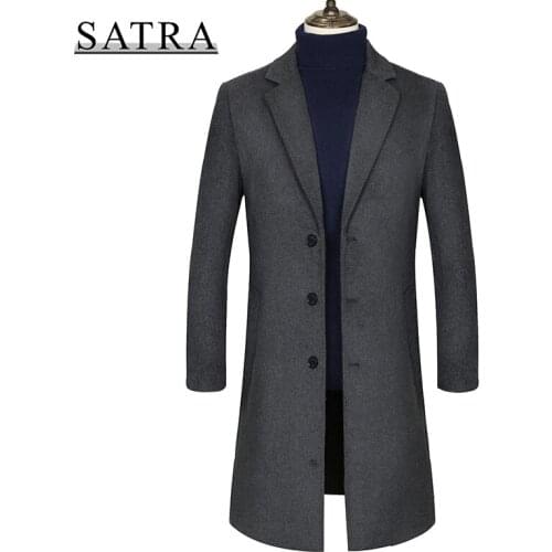 SATRA 2021 New Arrival Men Autumn Winter Wool Casual Trench Coat ,Mens Woolen Overcoat Long Jackets