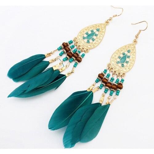 Bohemian style feather fringe earrings,Jewelry & Accessories Fashion Jewelry Earrings, Dangle Earrings,Girls gift