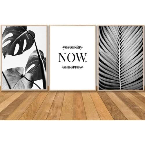 Nordic Pictures Decoration for home restaurant living room wall picture canvas poster Plant leaf letter quote black and white