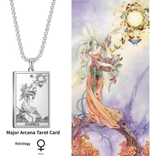 Major Arcana Tarot Card Empress Pendant Necklaces Vintage Stainless Steel Amulet Charms Chain Witchcraft Zodiac Necklace Jewelry