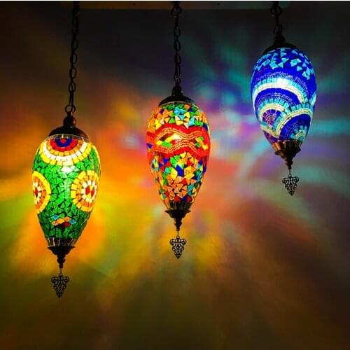 Bohemia Turkish Pendant Light Led Stained Glass Mediterranean Kitchen Bar Entrance Corridor Balcony Hanging Lamps deco maison