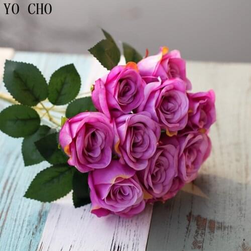 YO CHO Rose Petal Wedding Flower Bouquet Artificial Flower For Home Decoration Vase Arranging Flower Accessory Photography Props