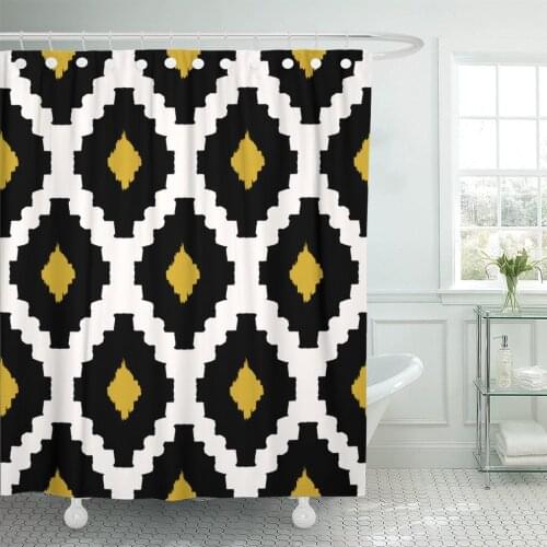 Chevron Tribal Pattern in Black Yellow and Cream Modern Wall Design Diamond Ethnic Shower Curtains Waterproof Polyester Fabric