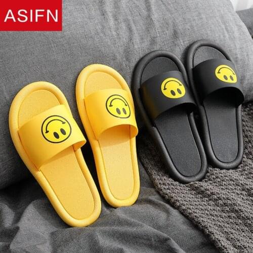 ASIFN New Summer Cute Smile Women Slippers Ins Style Home Lovers Indoor Soft Bottom Non-slip Bath Cartoon Animation Ladies Shoes