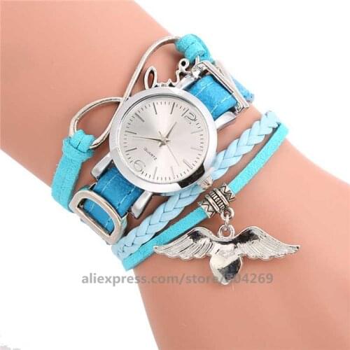 Women leather angel pendant leather watch wrap around elegance wristwatch for women long watches 920075