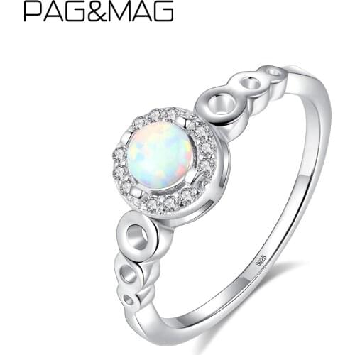 PAG&MAG Romantic 4mm VVS Opal Gemstone Ring Sterling Silver 925 Ring For Women Promise Wedding Band Bagues Pour Femme SR0295