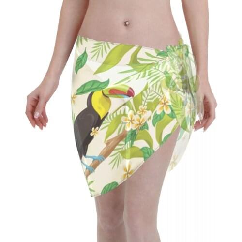 Women Beach Bikini Cover Up Tropical Leaves Birds Wrap Skirt Sarong Scarf Beachwear Bathing Suit Beachwear Swimsuits