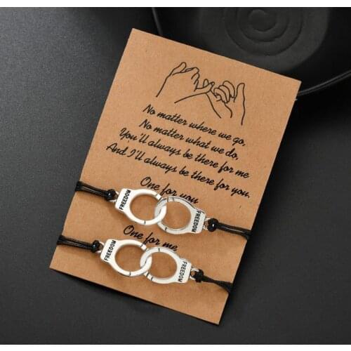2Pcs Handcuff Freedom Justice Charm Friendship Couple Lover Bracelets Kit Unisex