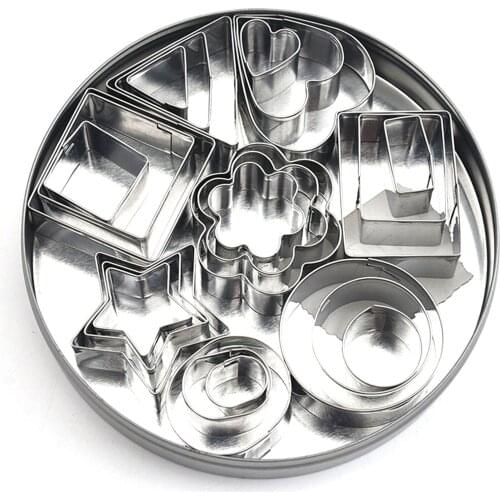 24pcs/Set Cookie Dough Cutters Mini Geometric Shaped Heart Star Flower Hexagon Round Square Triangle Oval Biscuit Cake