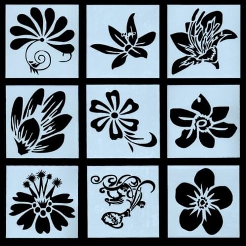 9pc Stencils Flowers Painting Template DIY Scrapbooking Photo Album Embossing Bullet Journal Stencils Decoration Reusable