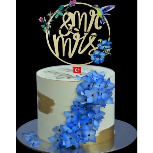 New Mr&mrs Acrylic Wedding Cake Toppers Cute Blue Bird Flowers Baking Cake Toppers Wedding Celebration Cake Decorations Supplies