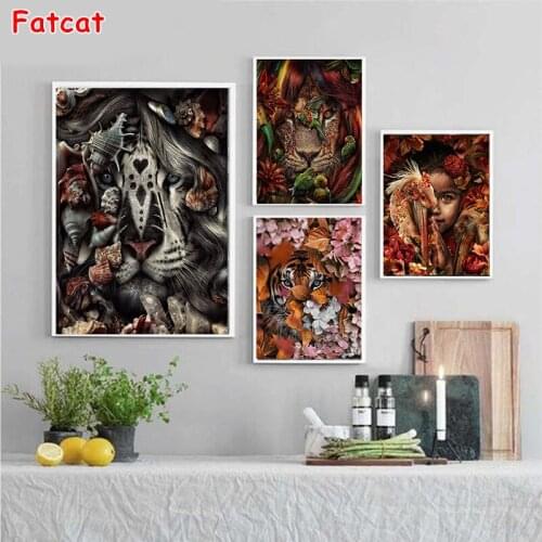5D DIY Diamond Painting Africa Tiger Lion Cross Stitch Kit Square Embroidery Mosaic Animal Face 8 Style Handmade gift PP1551
